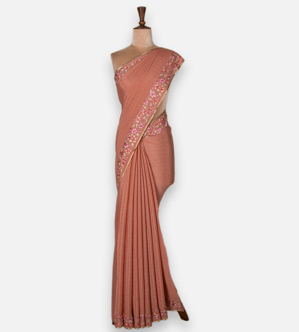 Salmon Pink Mysore Crepe Saree