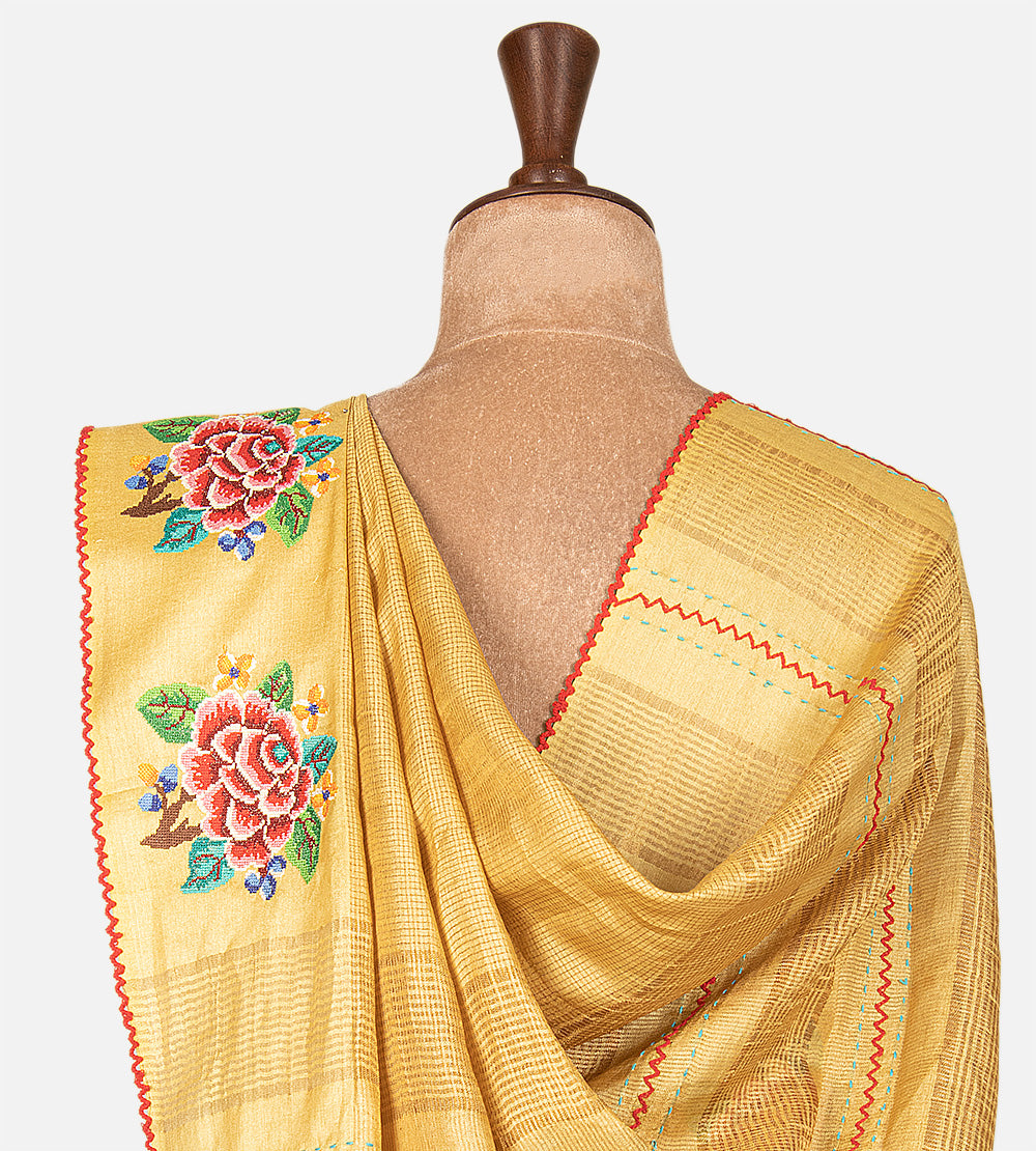 Pastel Yellow Tussar Saree