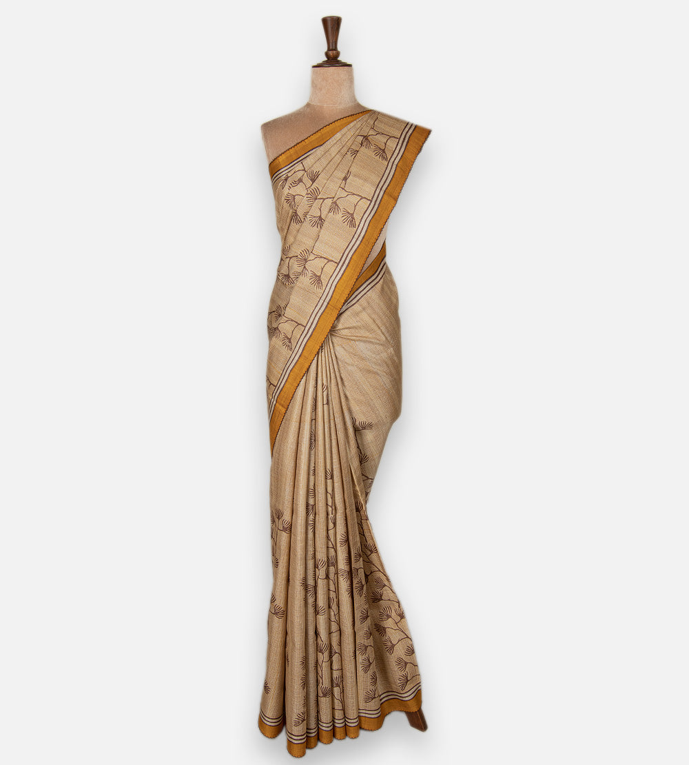 Beige Tussar Saree