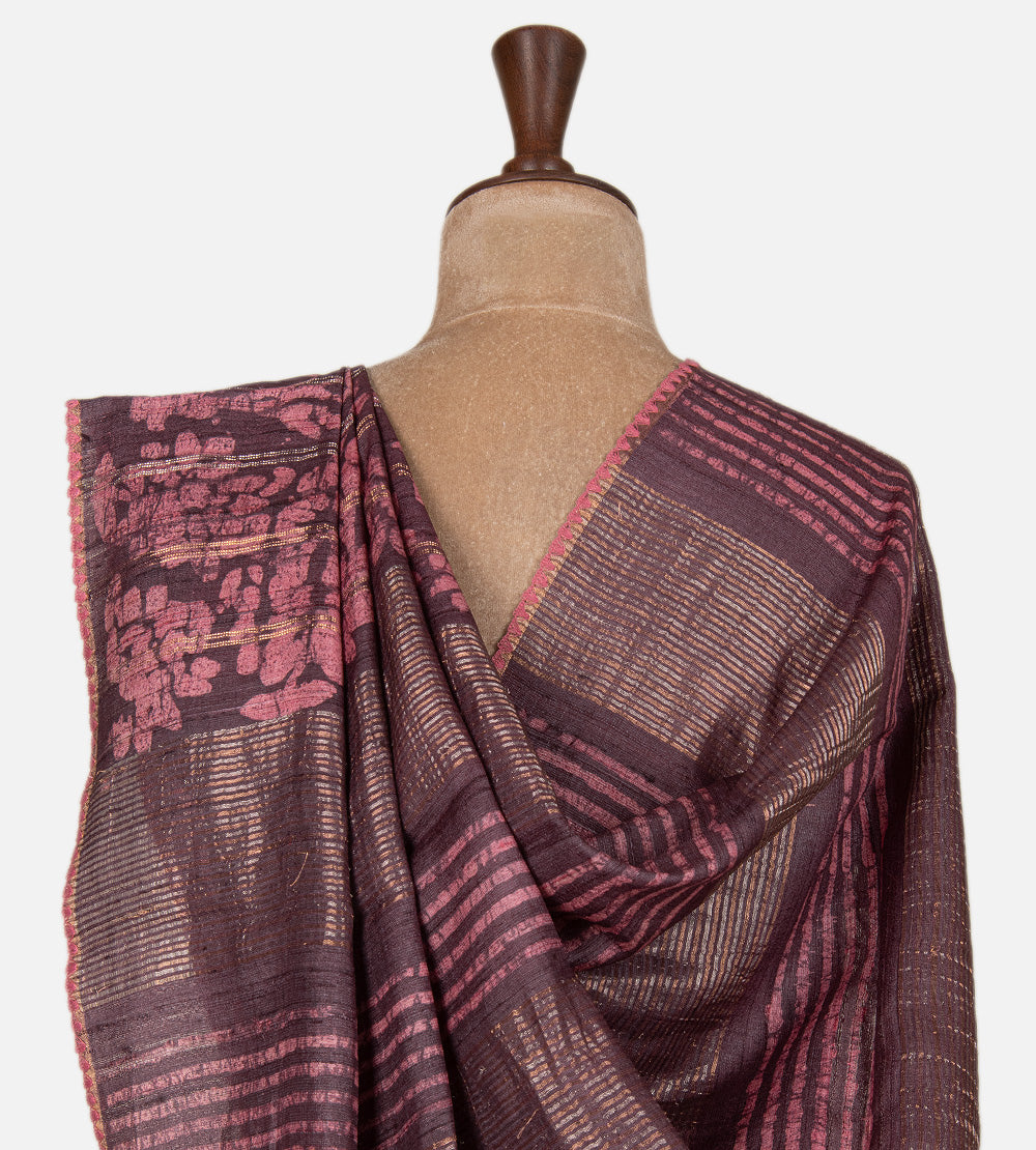 Aubergine Purple Tussar Saree