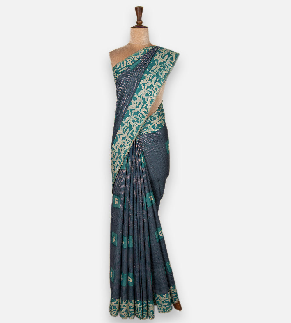 Blue Tussar Saree