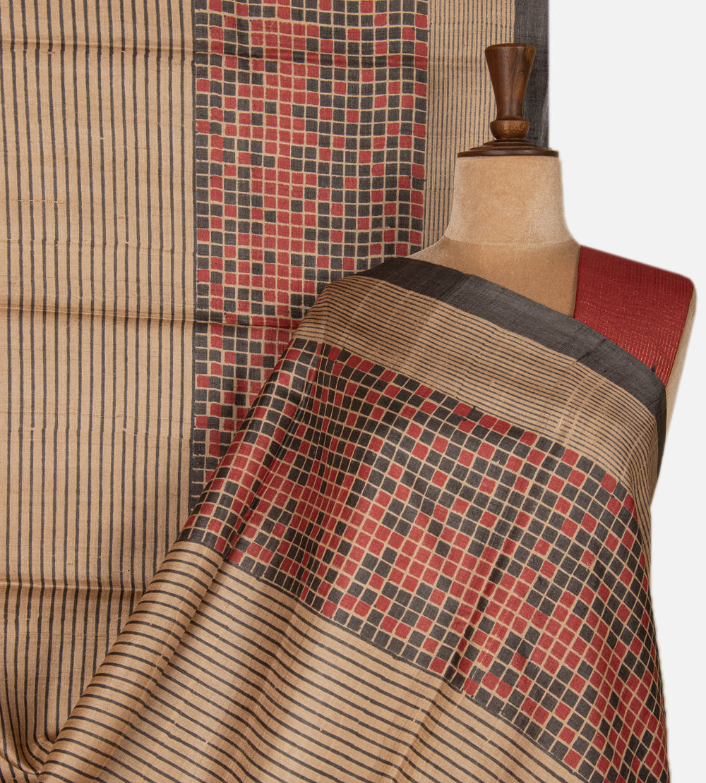 Beige Tussar Saree