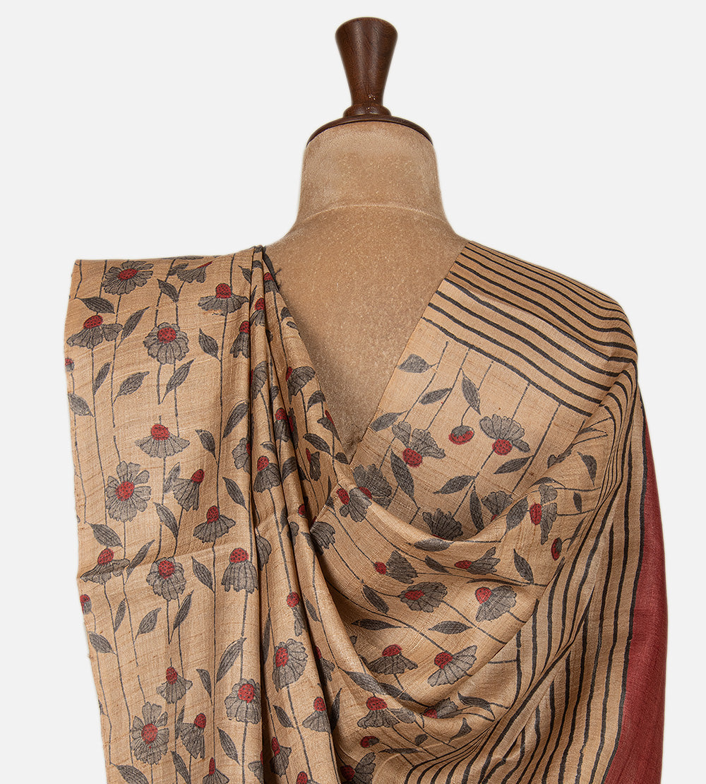 Beige Tussar Saree