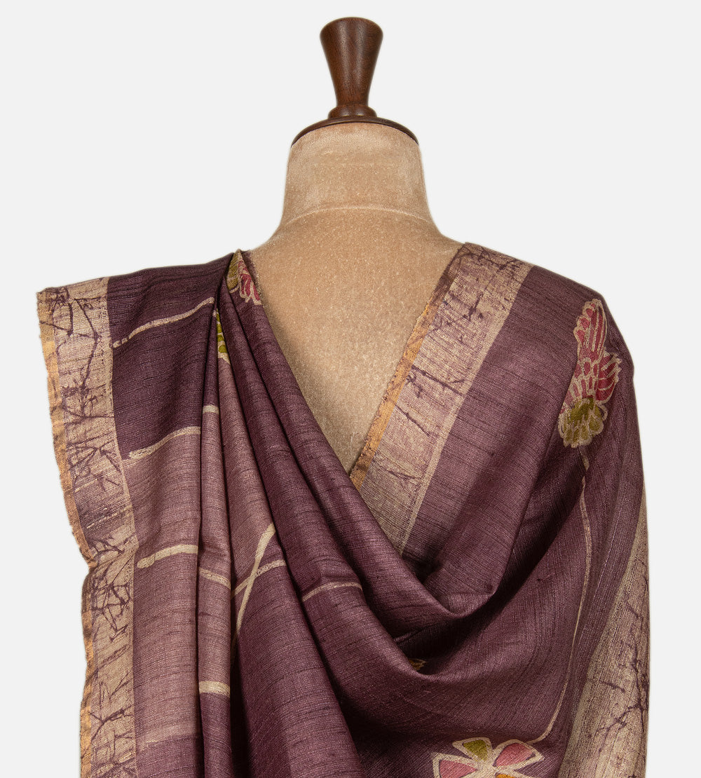 Aubergine Purple Tussar Saree