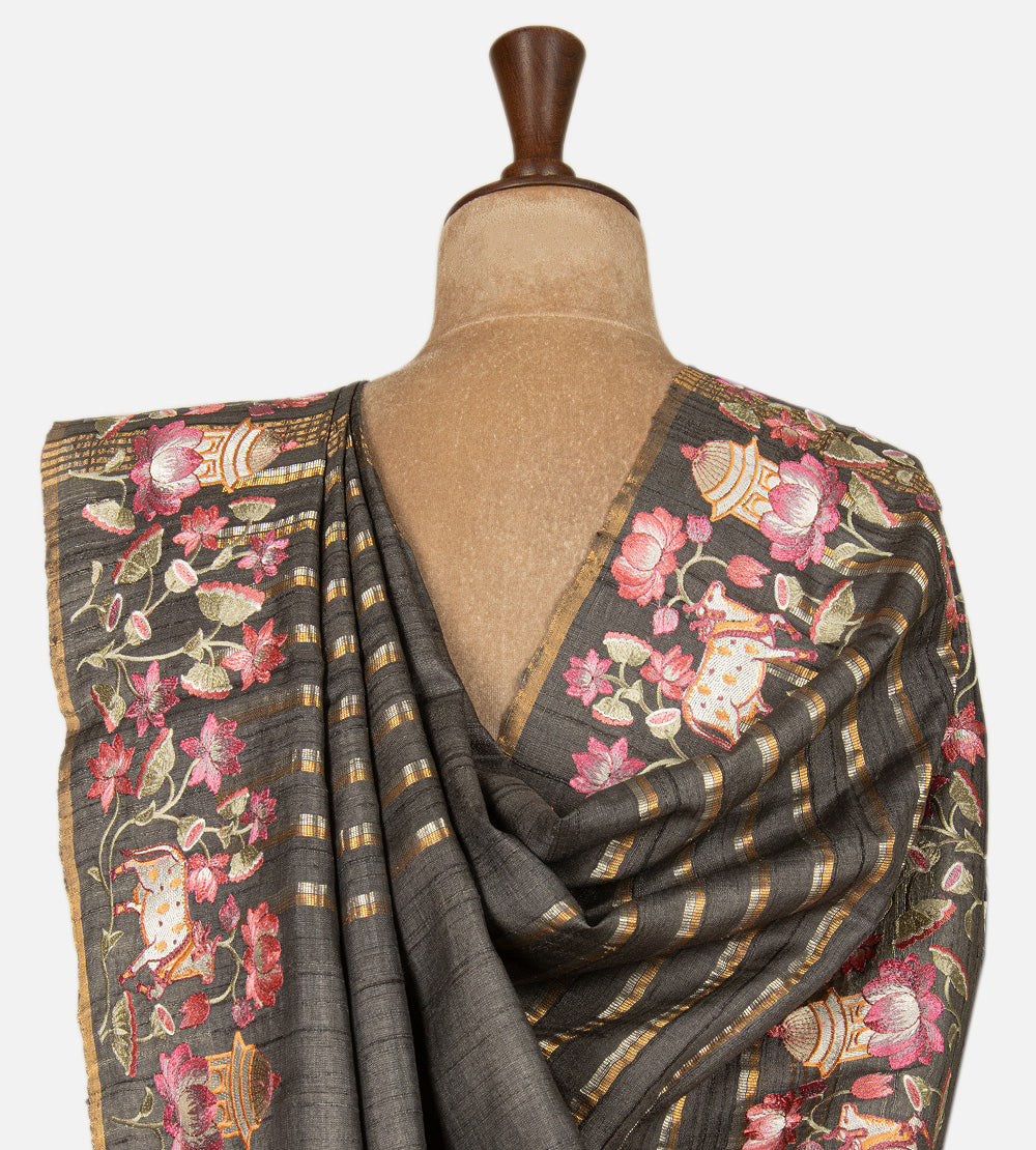 Grey Tussar Saree