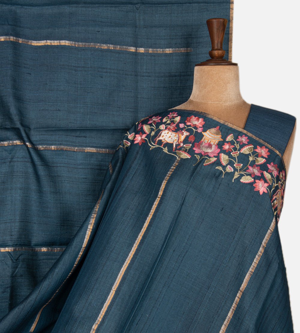 Blue Tussar Saree