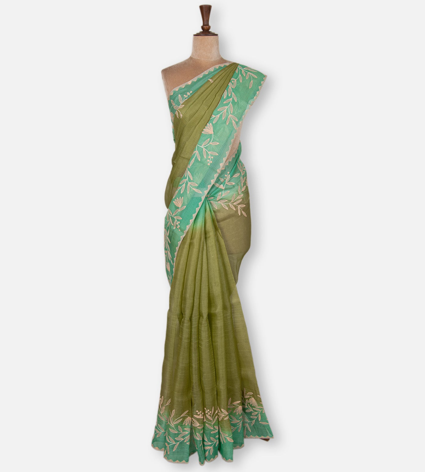 Olive Green Tussar Kota Saree