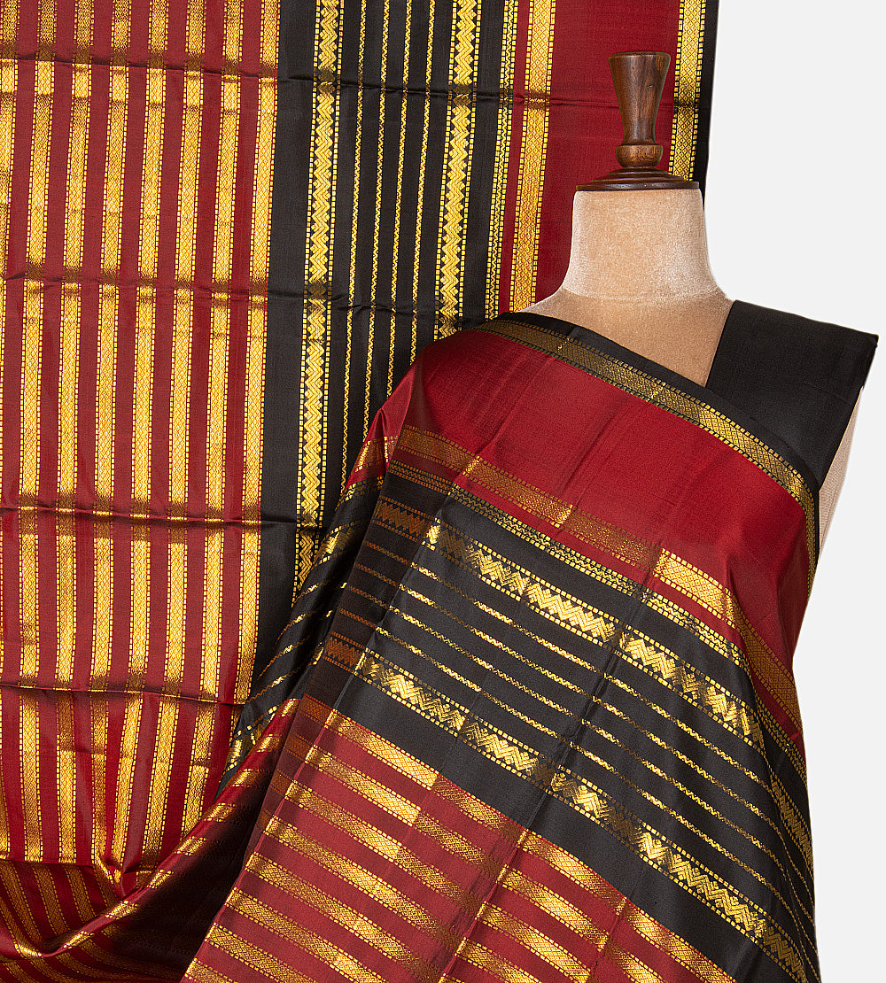 Maroon and Black Kanchipuram Silk Saree