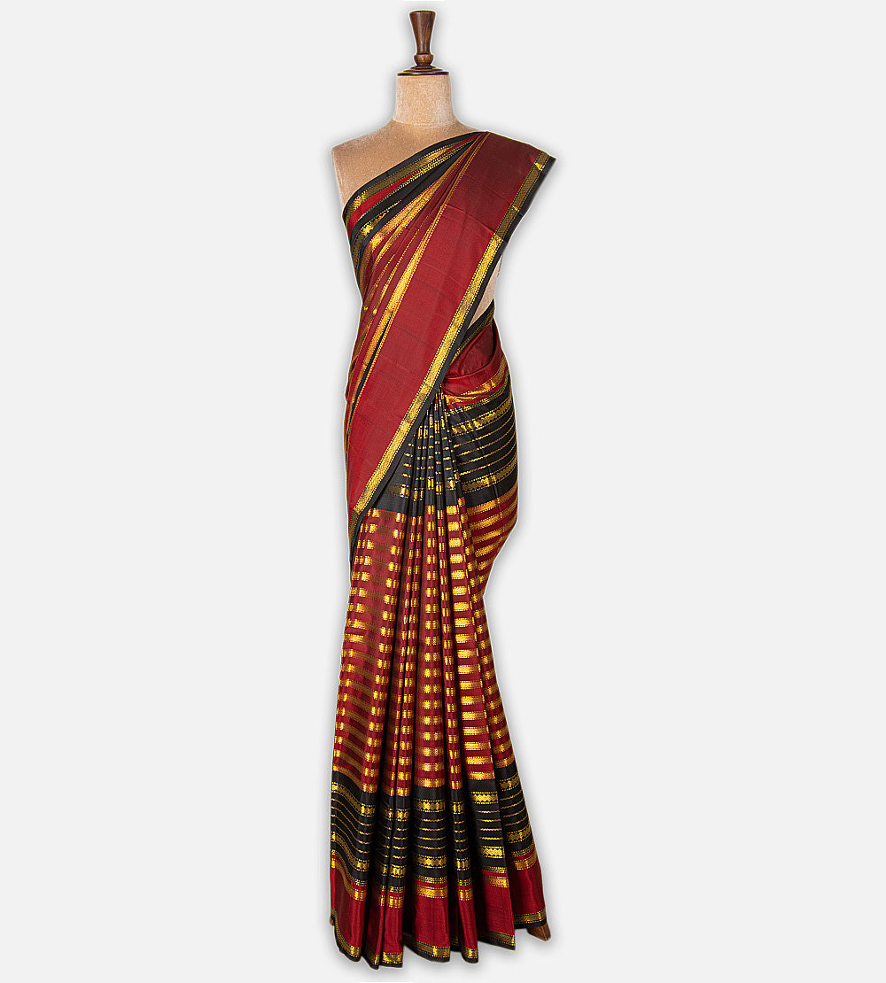 Maroon and Black Kanchipuram Silk Saree