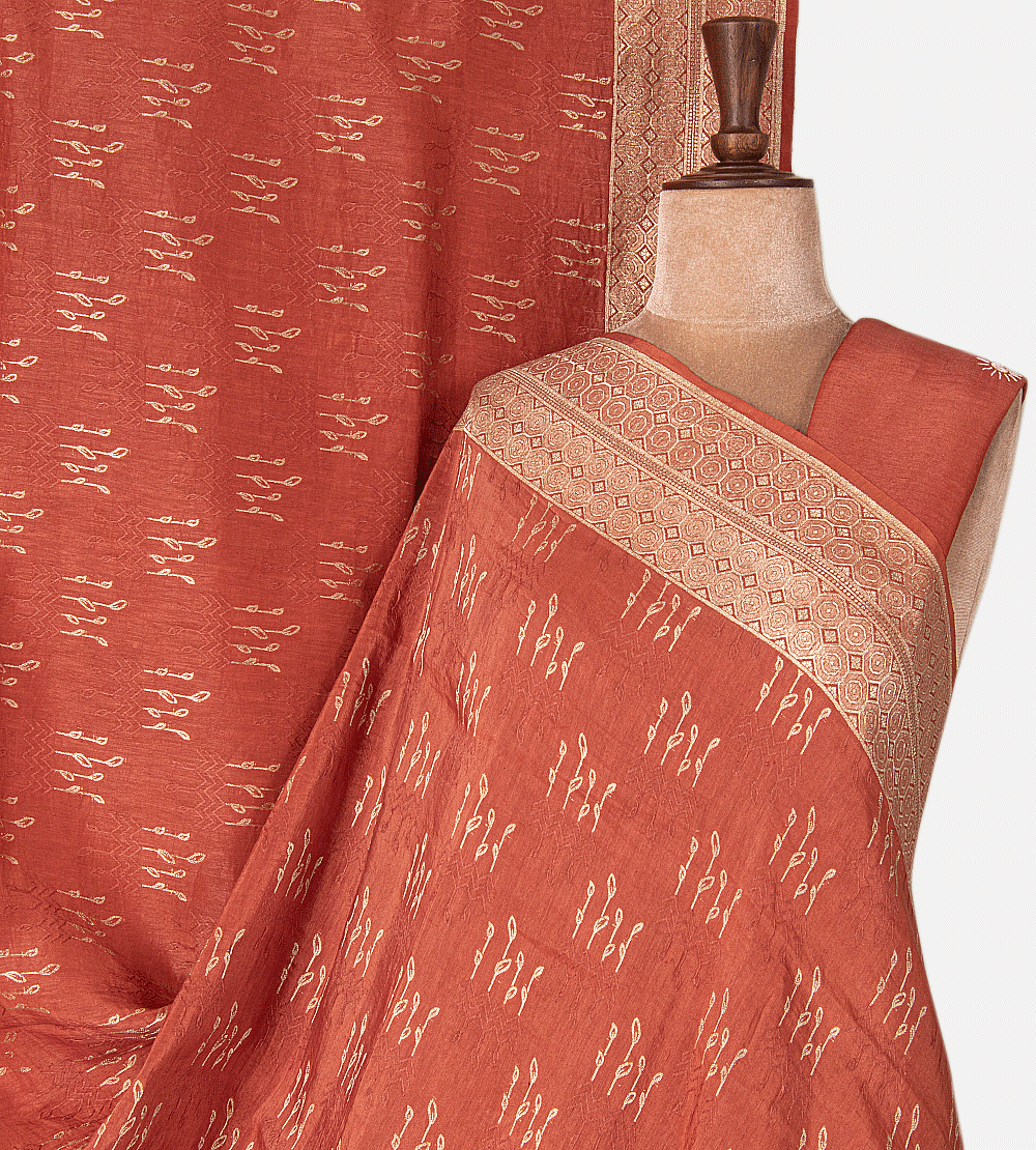 Red Orange Banarasi Linen Georgette Saree