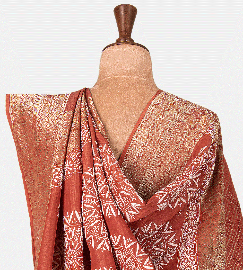 Red Orange Banarasi Linen Georgette Saree
