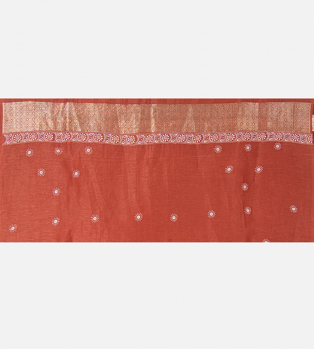 Red Orange Banarasi Linen Georgette Saree