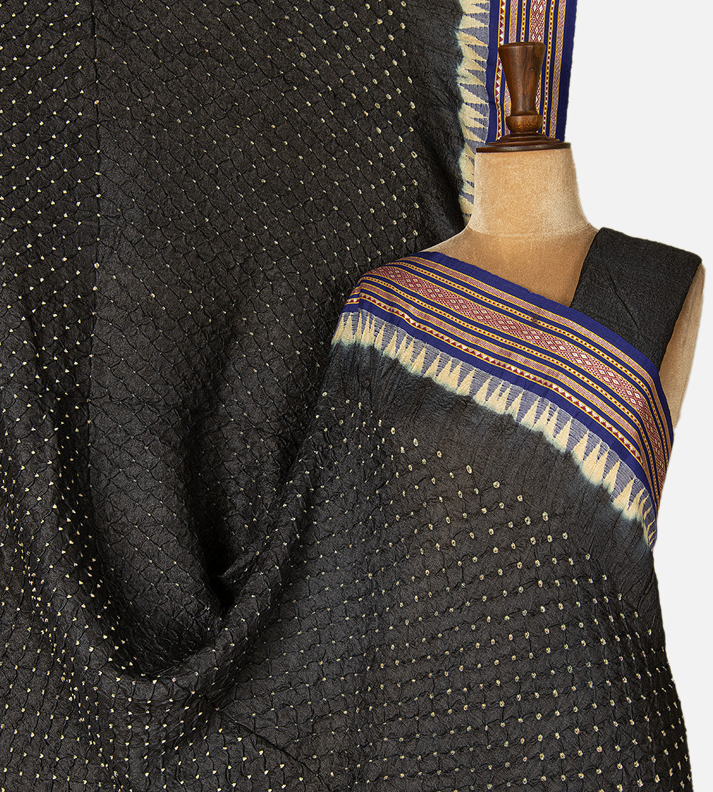 Black Bandhani Tussar Vidharba Saree