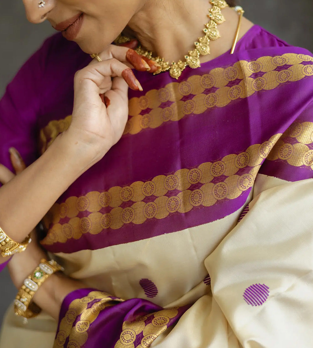 Creme Kanchipuam Silk Saree