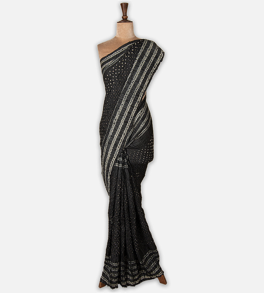 Black Shibori Tussar Bandhani Saree