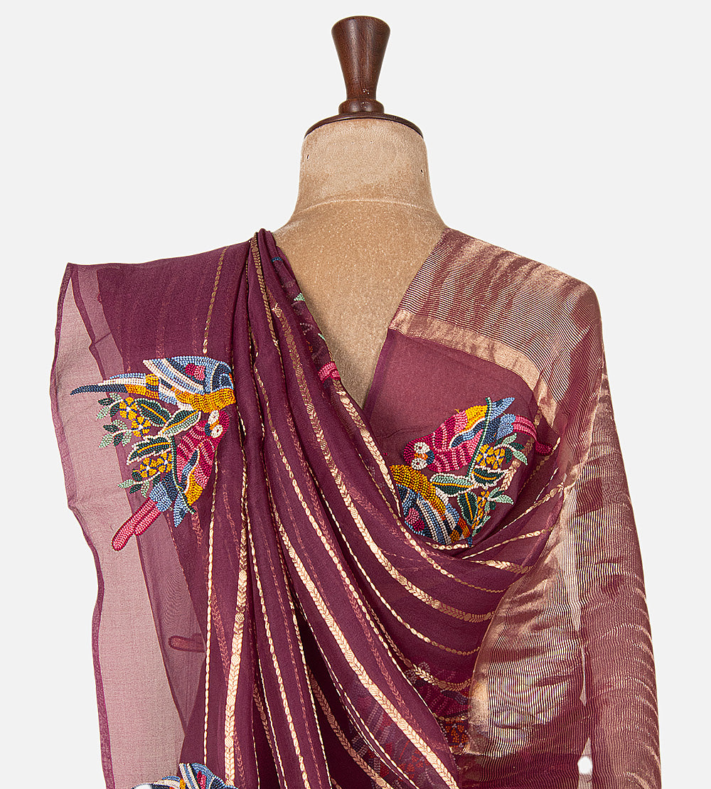 Maroon Organza Saree