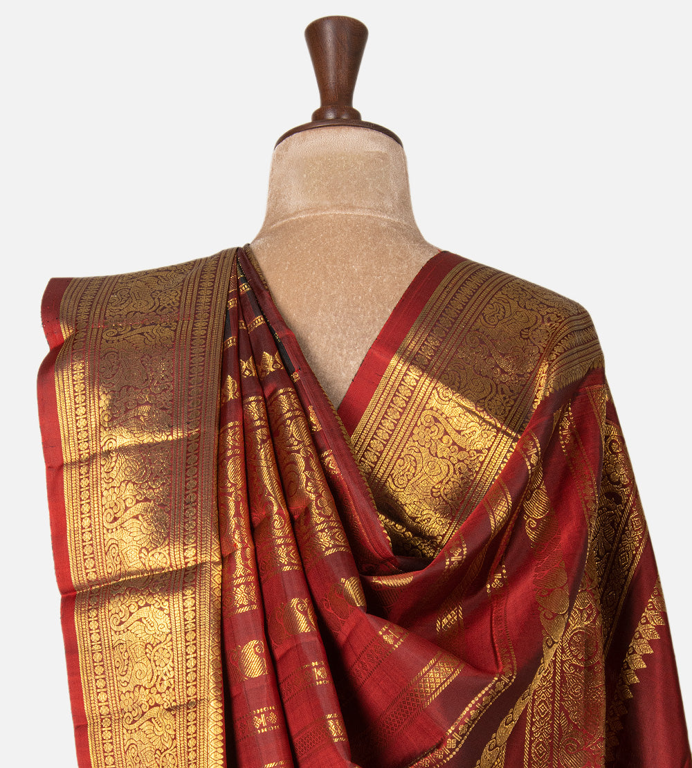 Red and black Kanchipuram Silk Saree