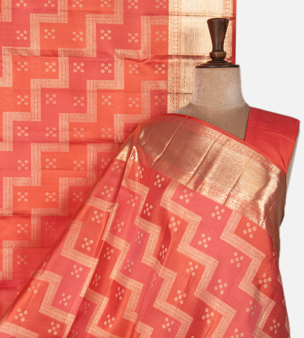 Coral and Pink Kanchipuram Silk Saree