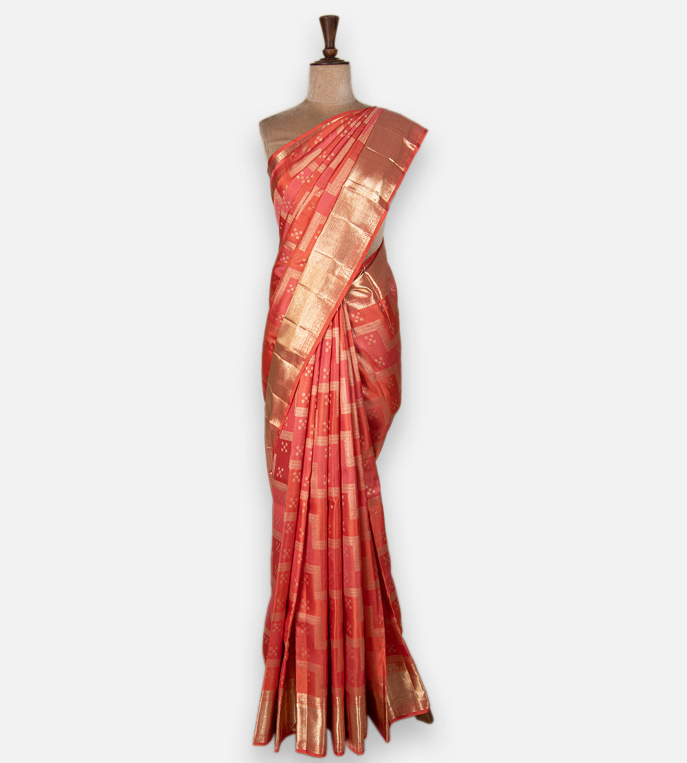 Coral and Pink Kanchipuram Silk Saree
