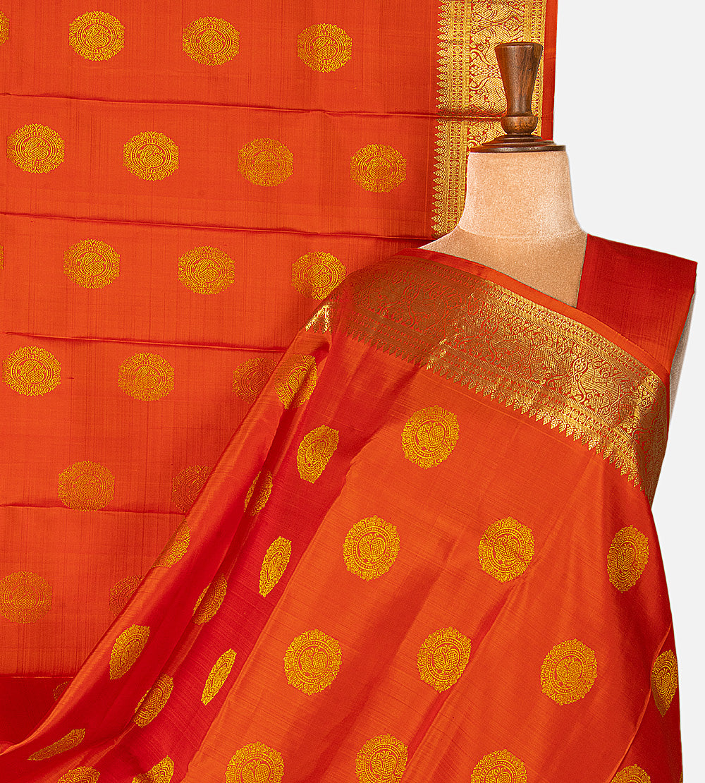 Orange Red Kanchipuram Silk Saree
