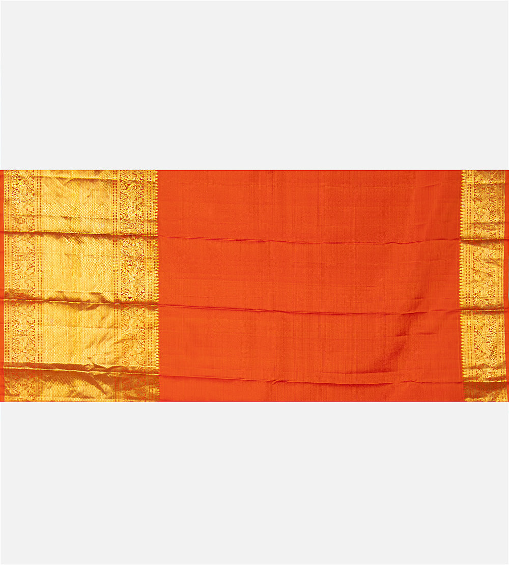 Orange Red Kanchipuram Silk Saree