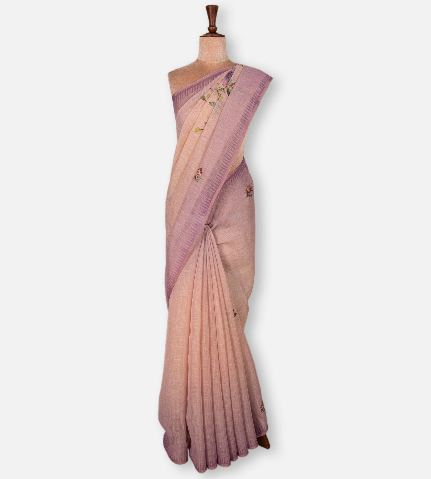 Light Peach Linen Cotton Saree