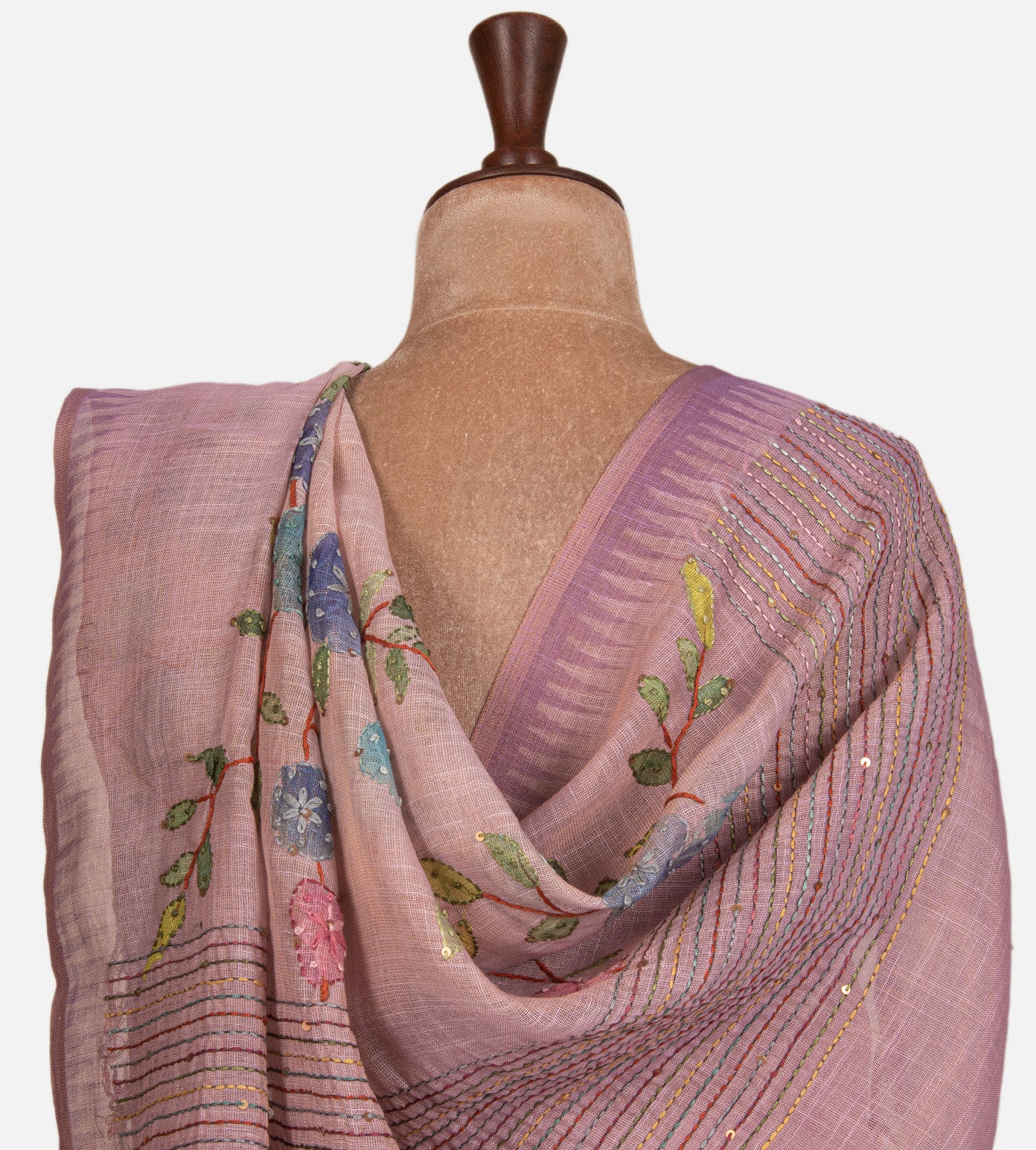 Light Peach Linen Cotton Saree