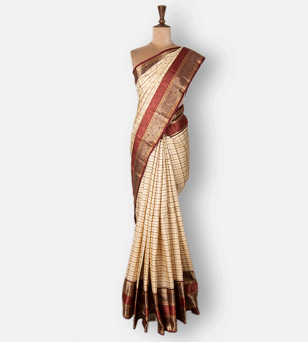 Beige Kanchipuram Silk Saree