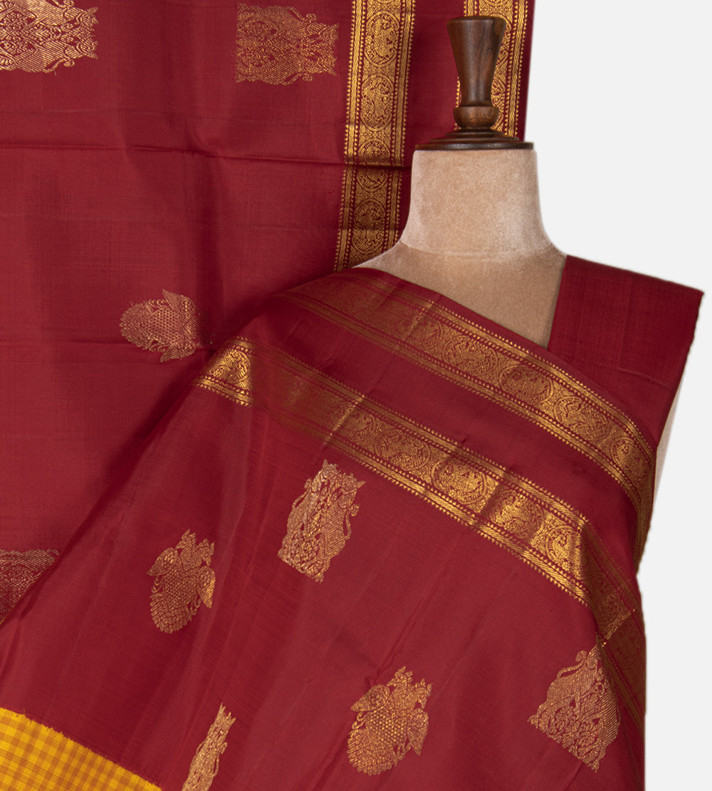 Yellow Muppagam Kanchipuram Silk Saree