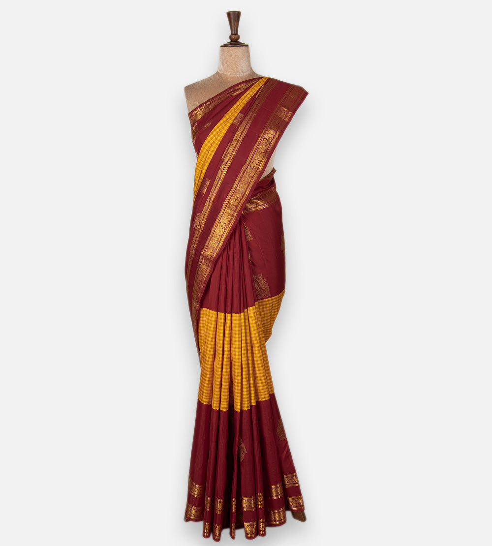 Yellow Muppagam Kanchipuram Silk Saree
