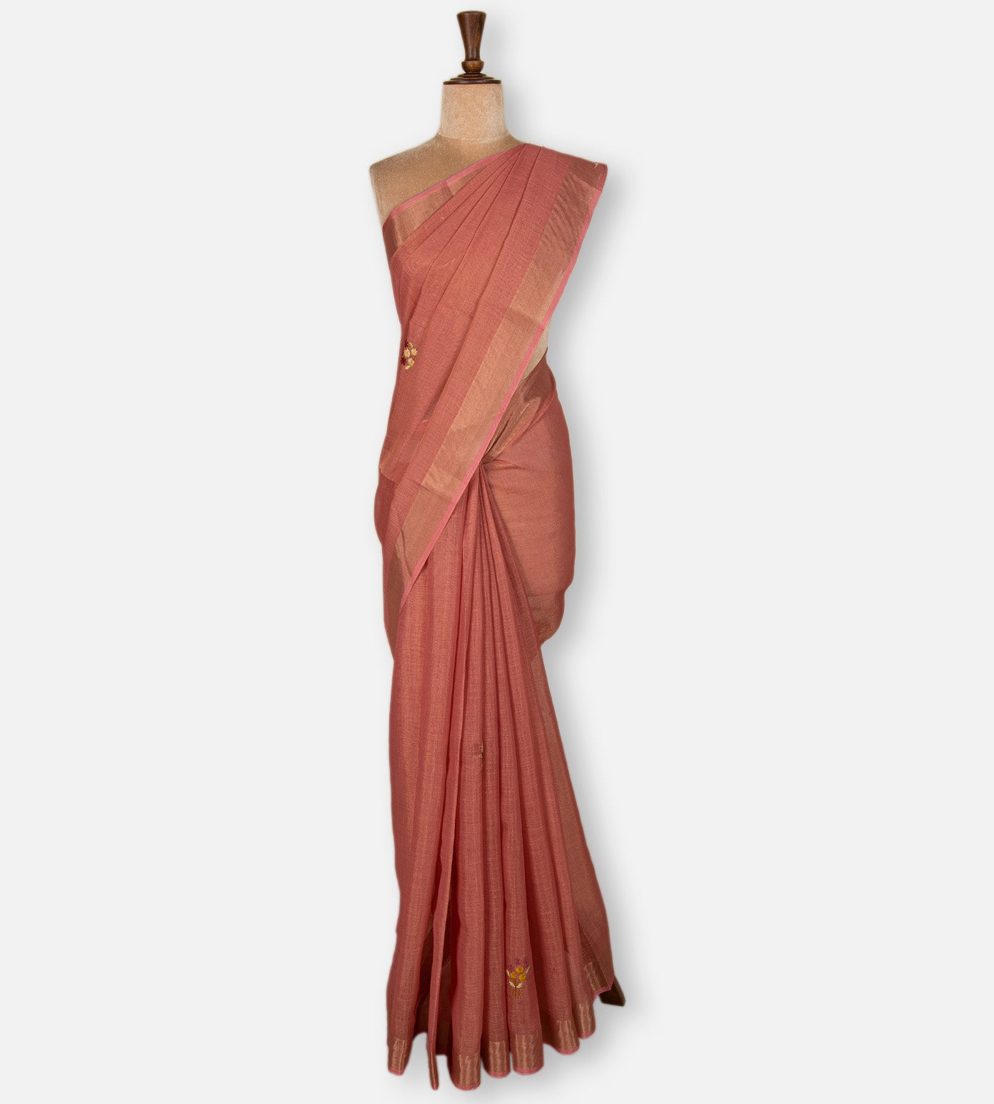 Salmon Pink Linen Cotton Saree