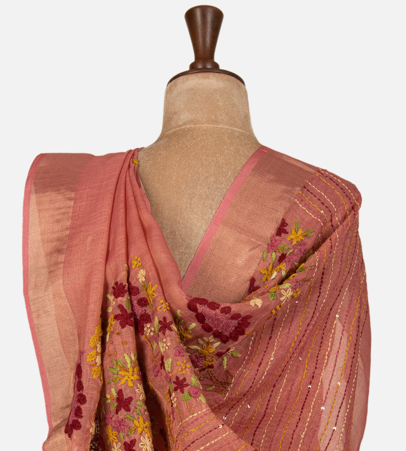 Salmon Pink Linen Cotton Saree