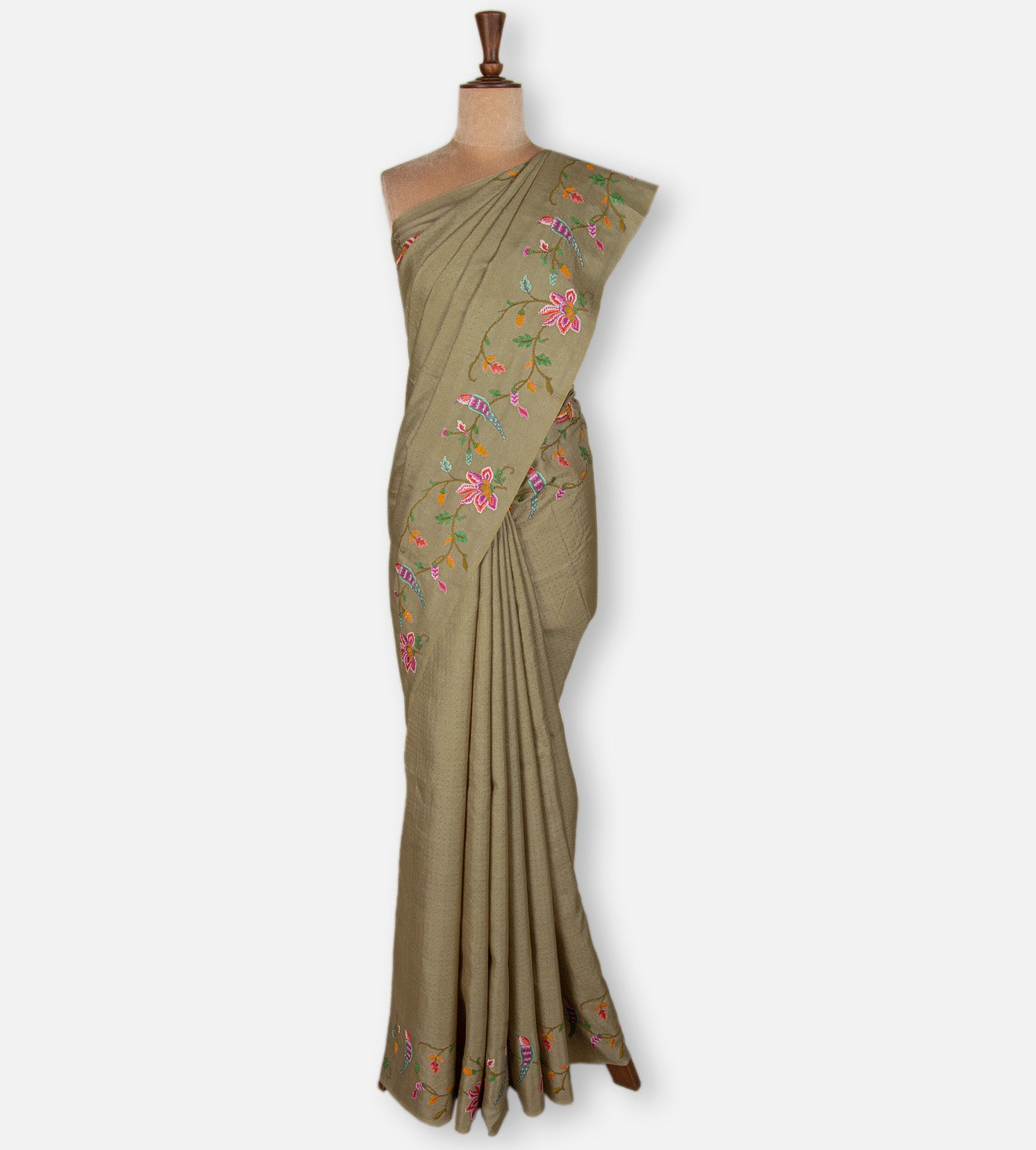 Olive Green Tussar Saree