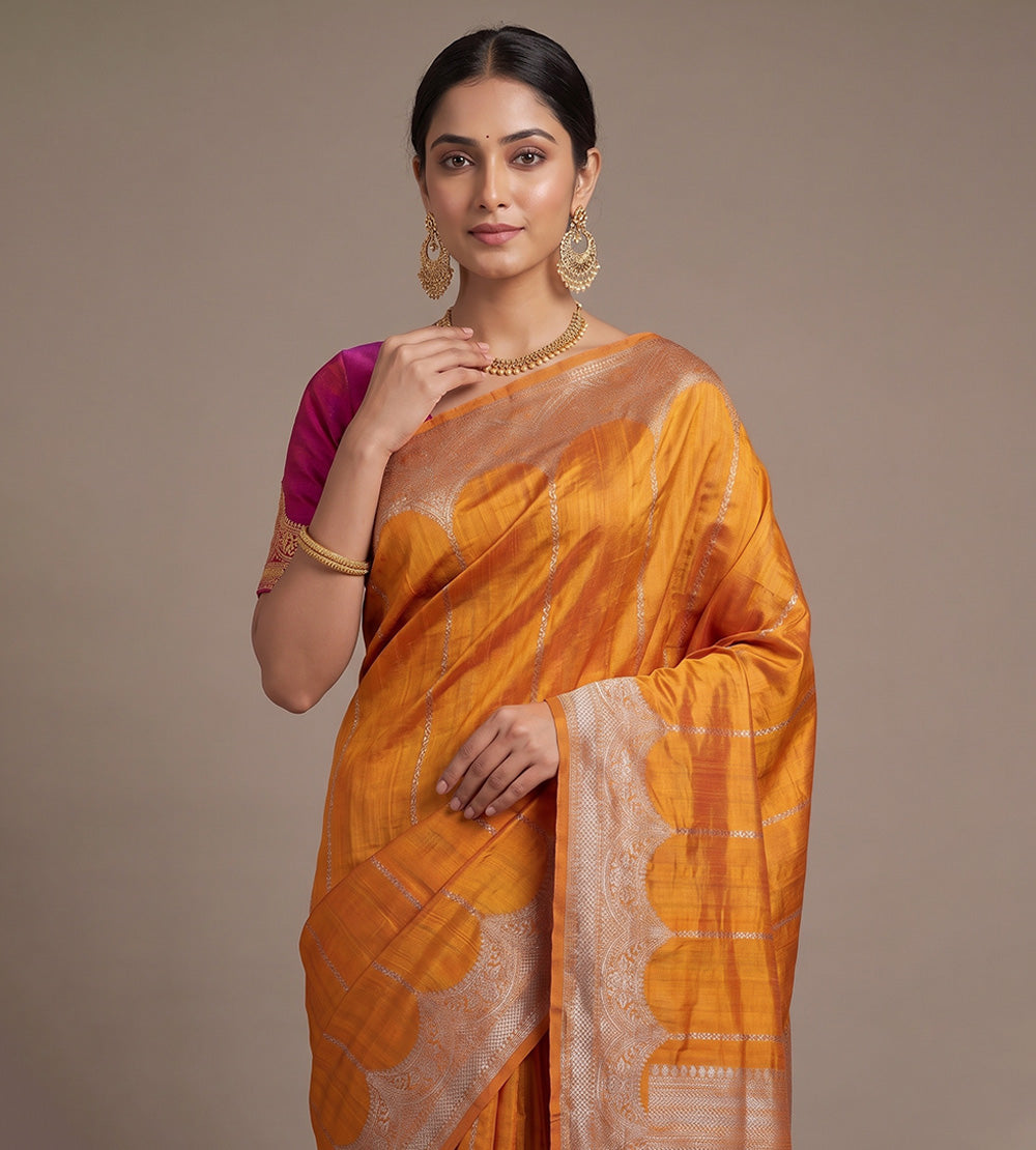 Yellow Banarasi Tussar Saree