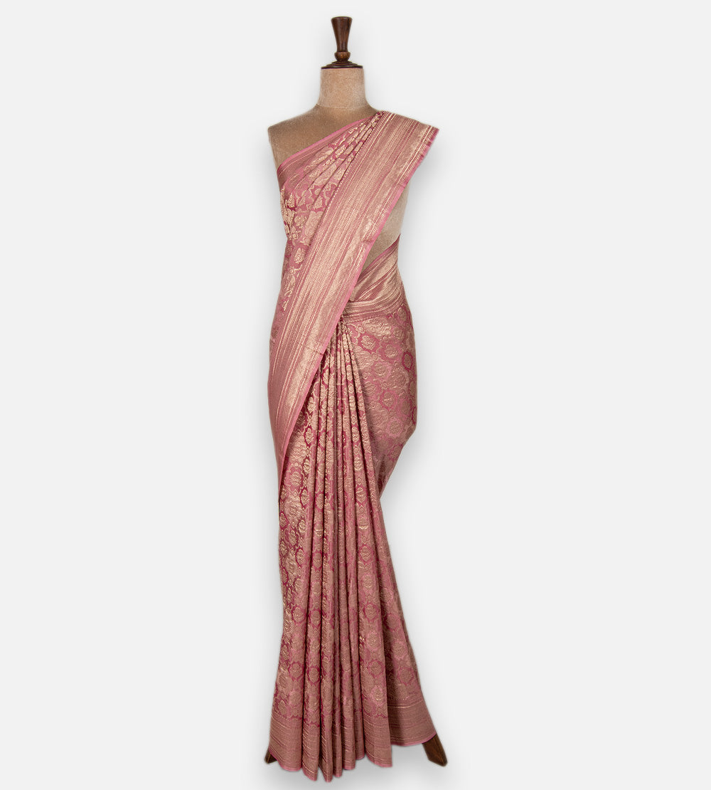 Pink Banarasi Crepe Saree