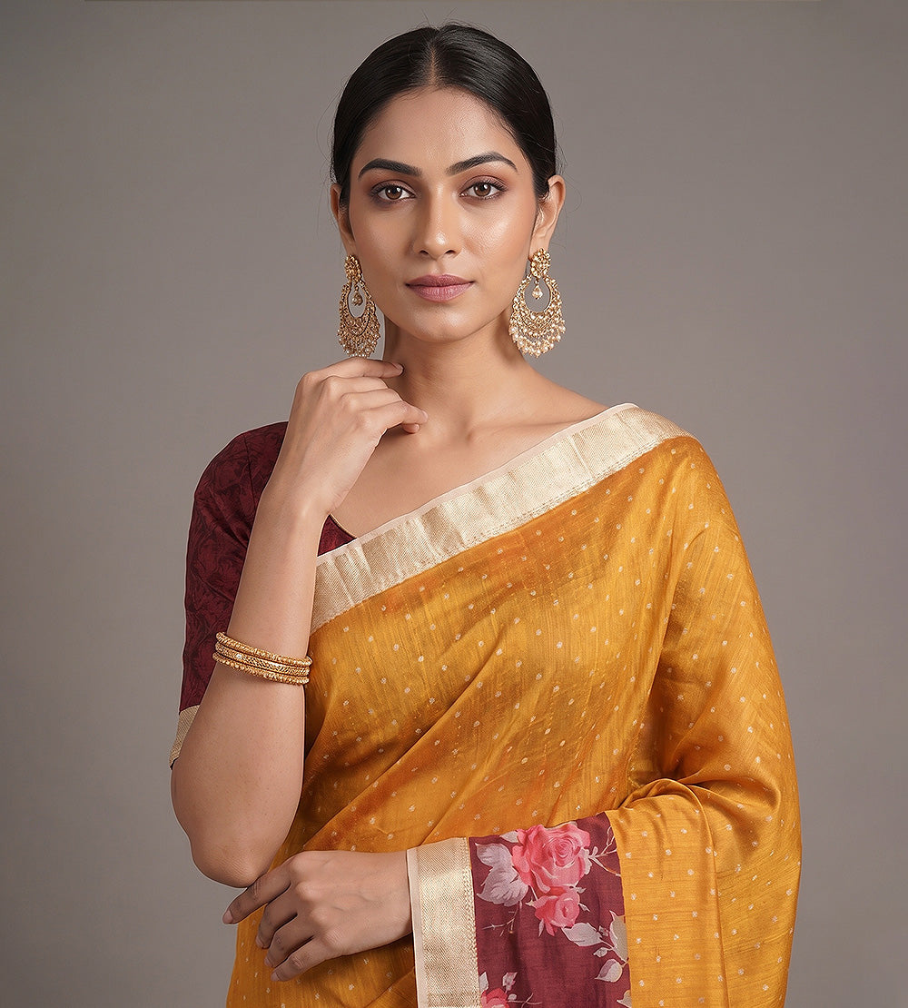 Yellow Moonga Tussar Saree