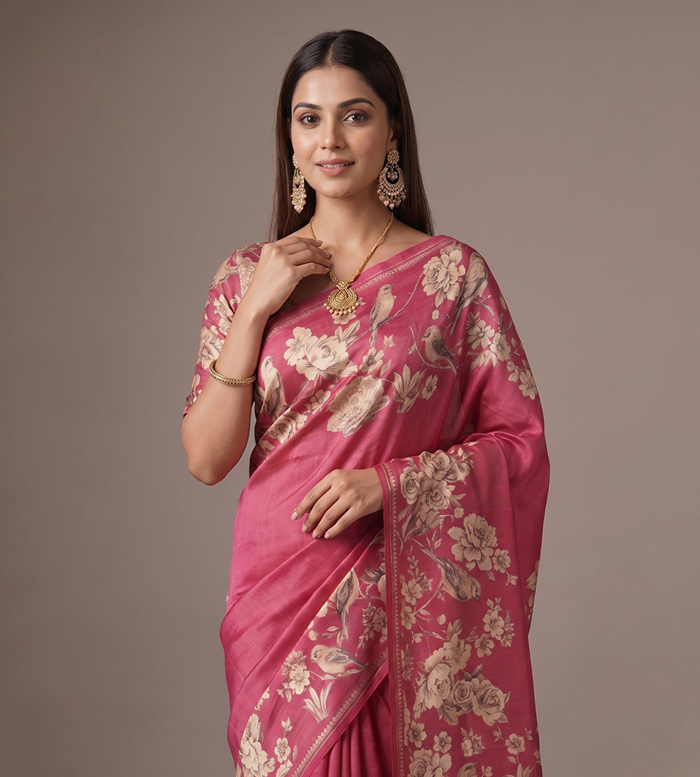 Pink Tussar Saree