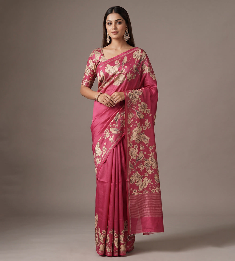 Pink Tussar Saree