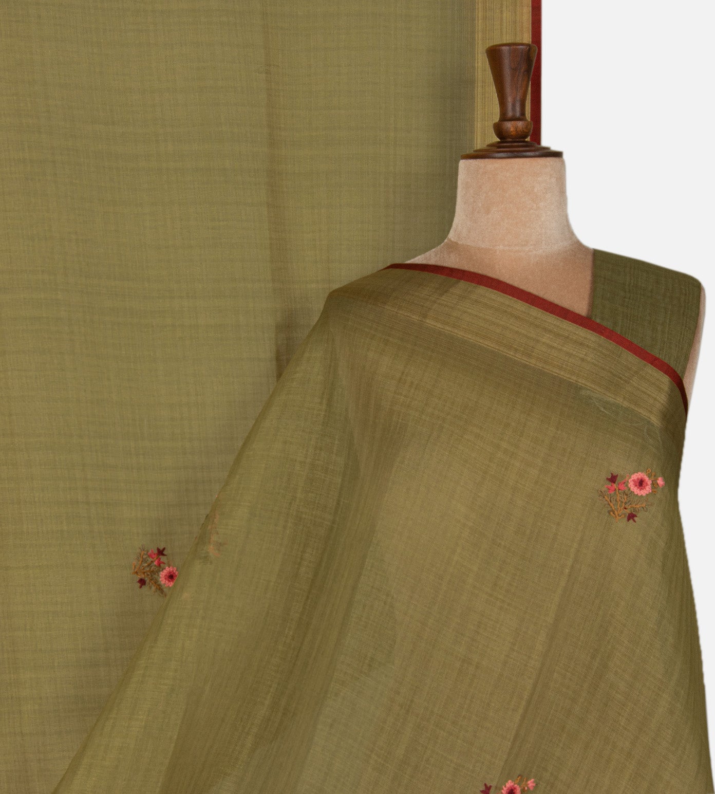Olive Green Linen Cotton Saree