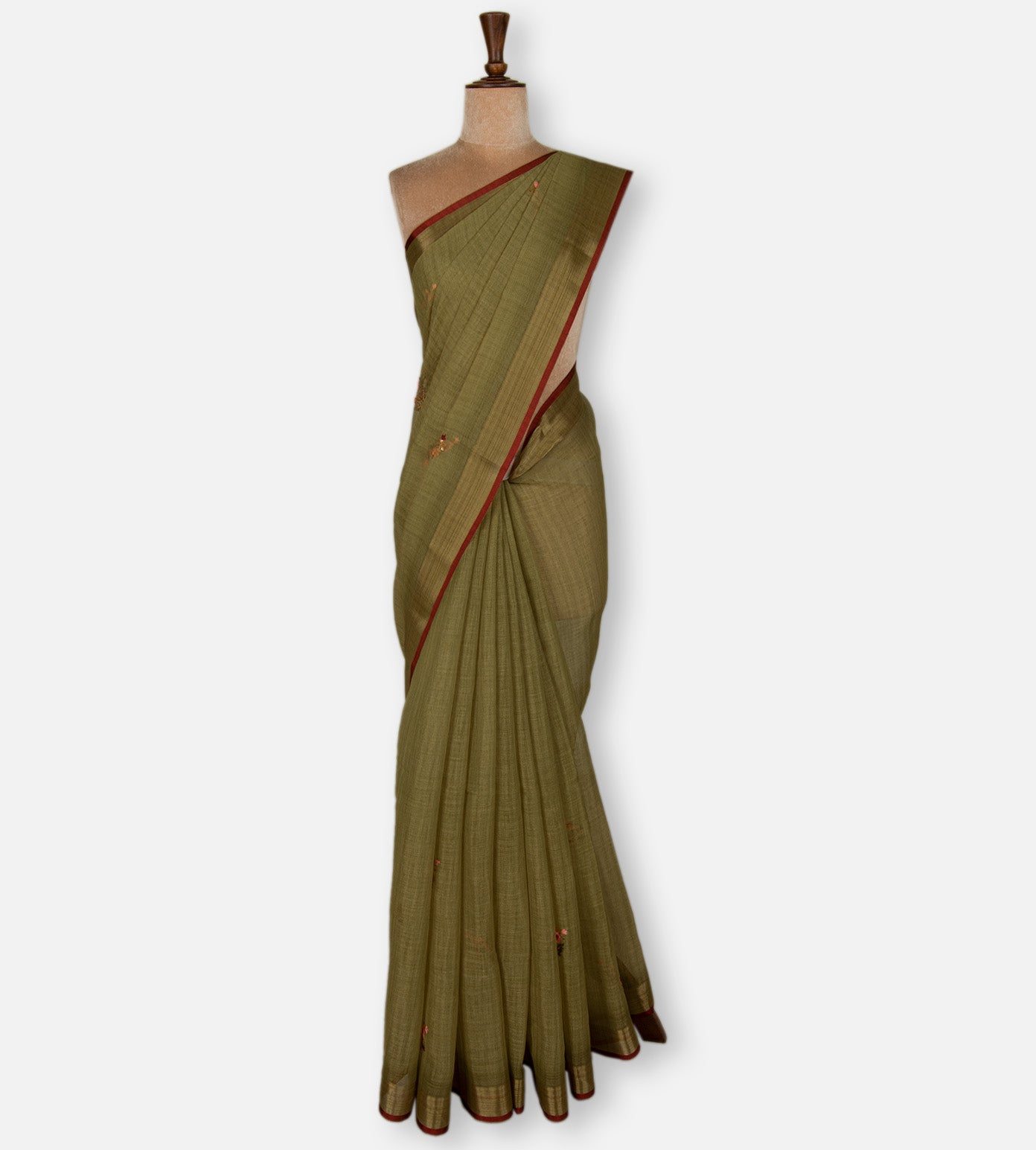 Olive Green Linen Cotton Saree