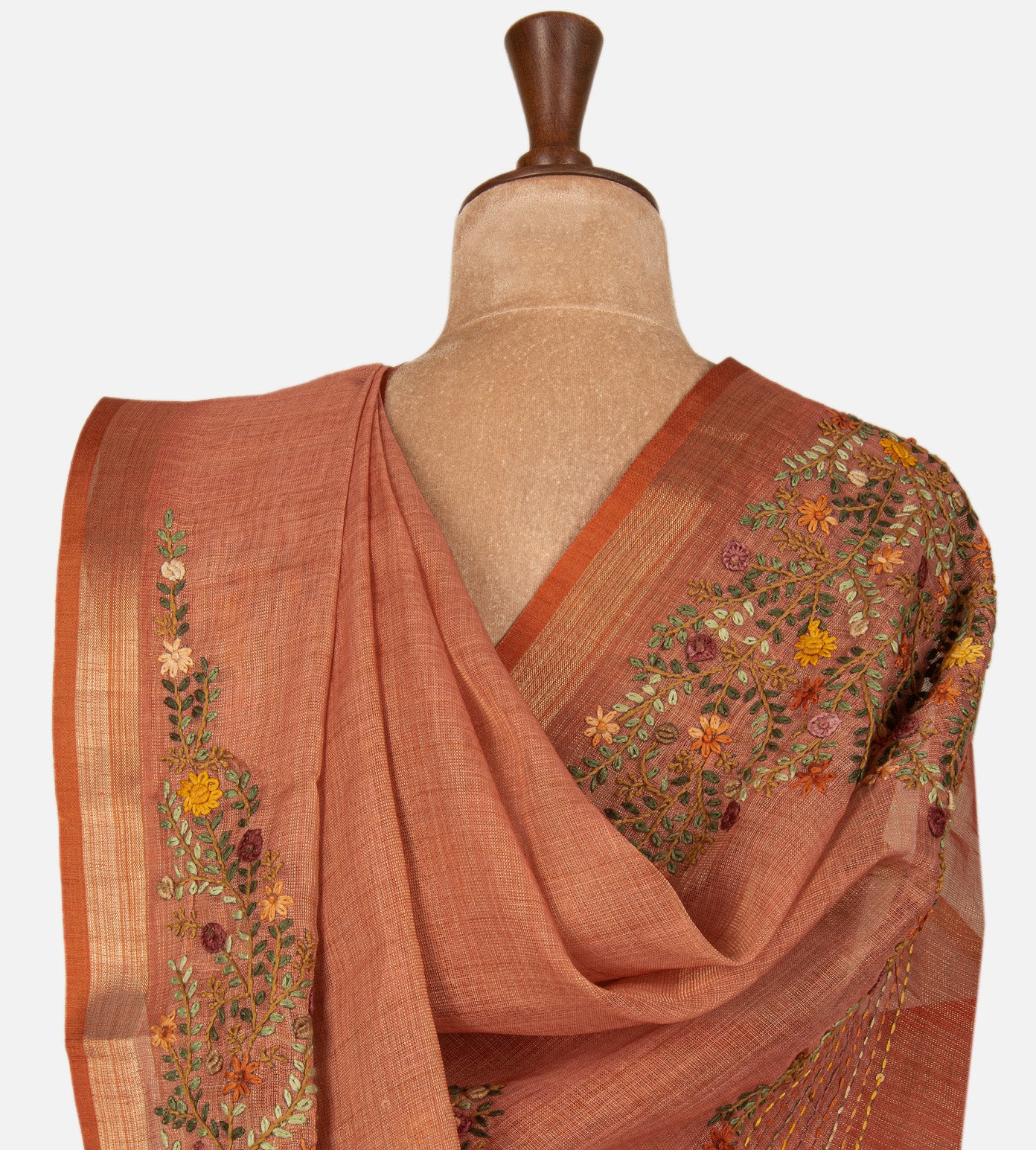 Peach Linen Cotton Saree