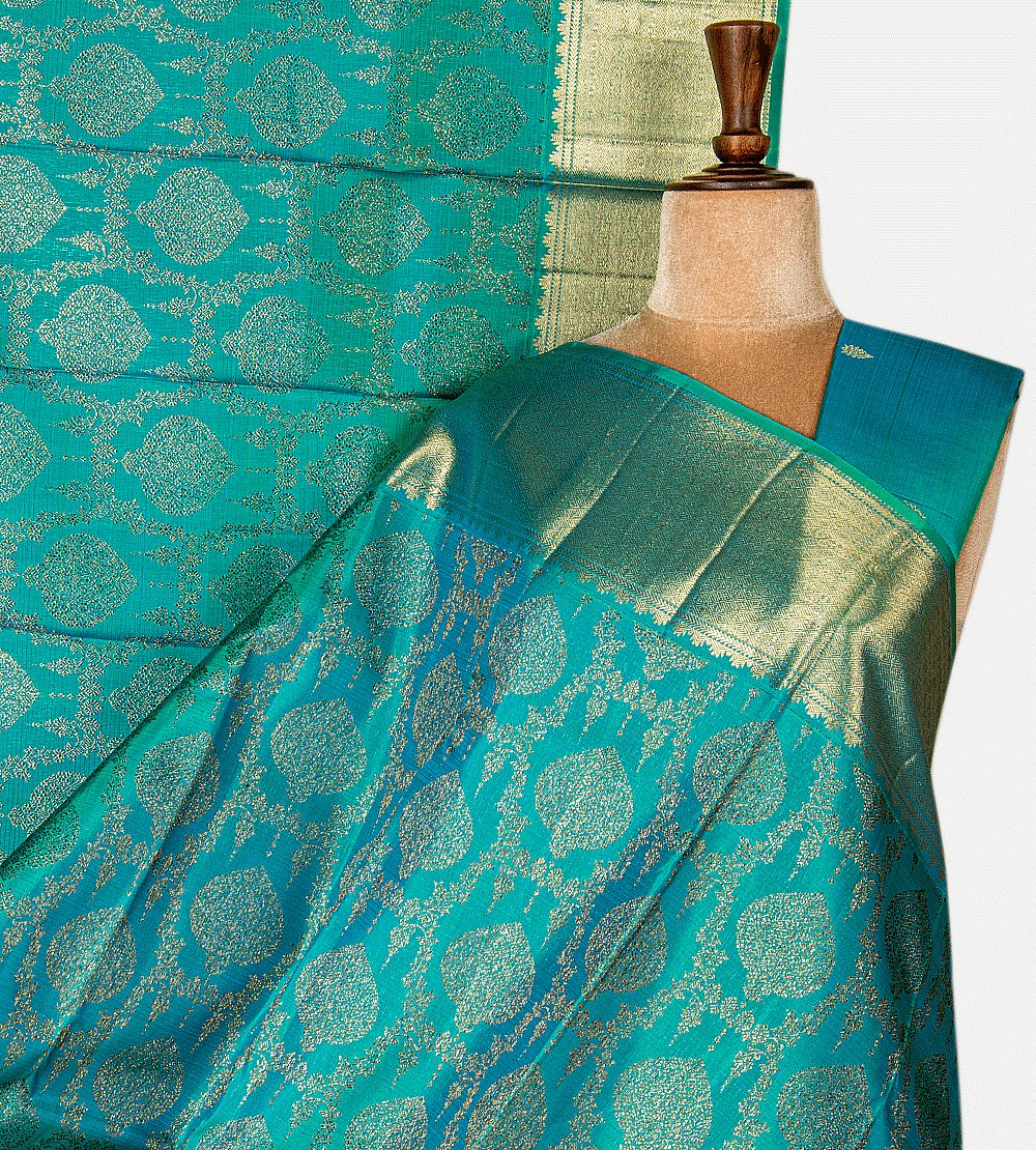 Turquoise Blue Kanchipuram Silk Saree