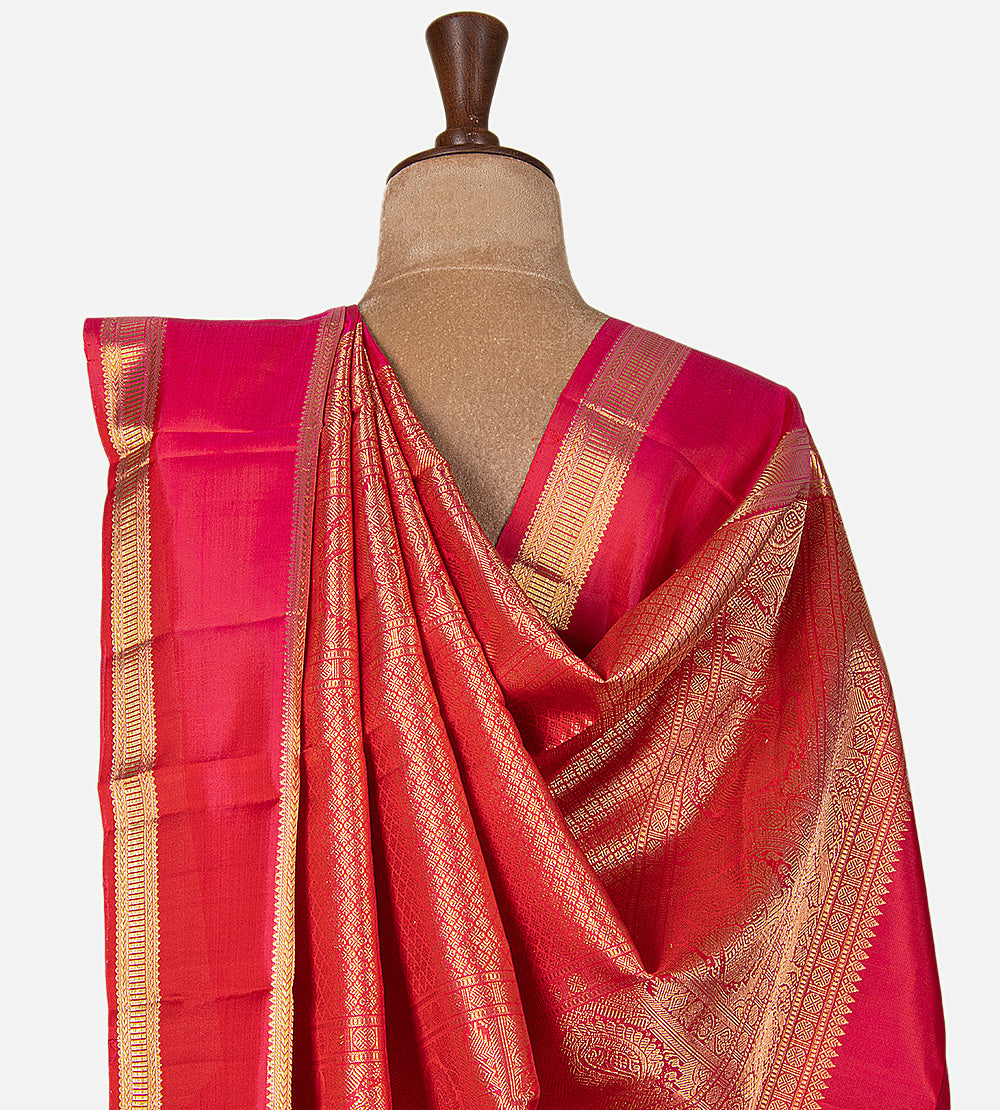 Reddish Pink Kanchipuram Silk Saree