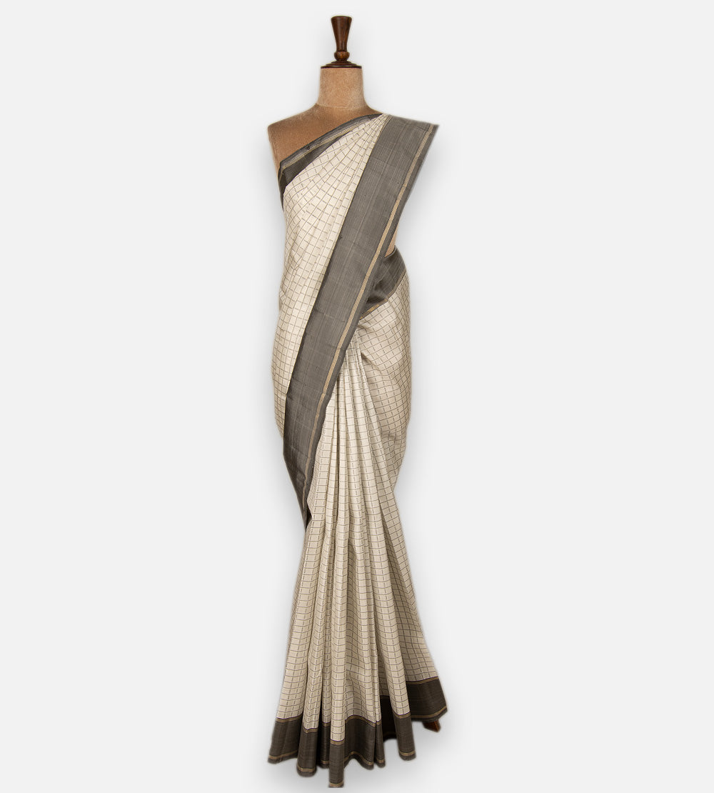 Off-White Kanchipuram Silk Saree