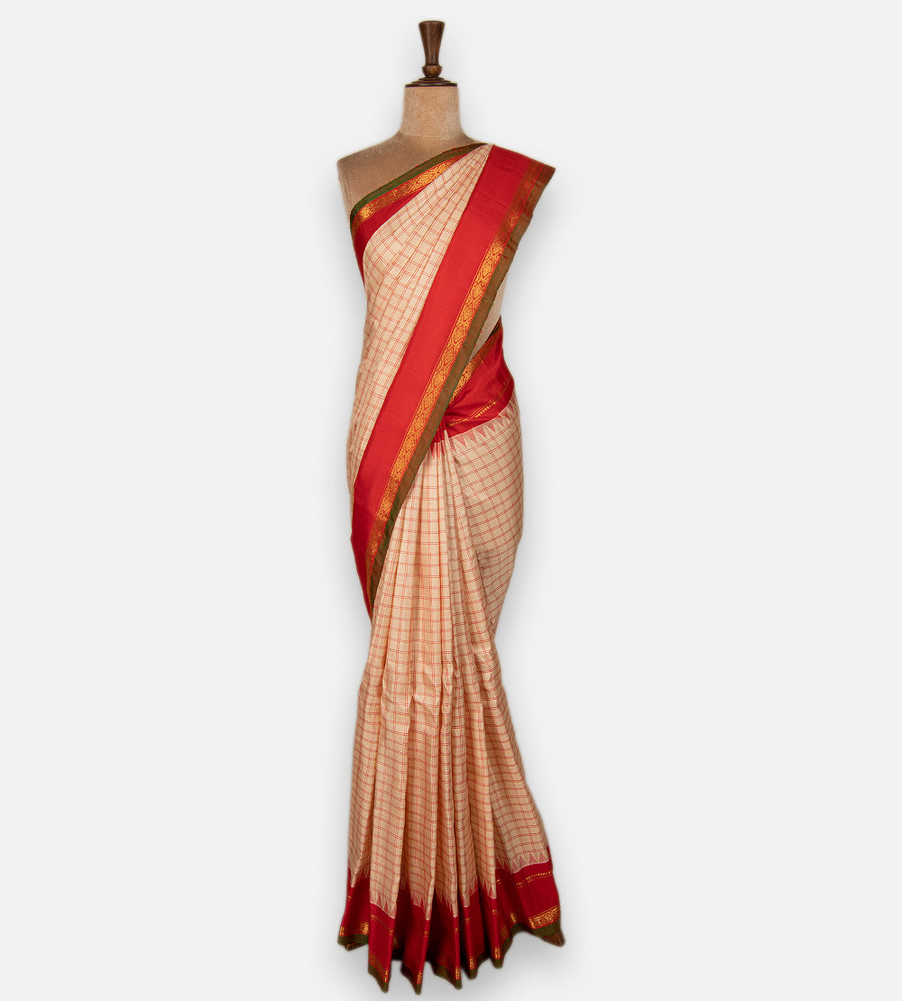 Creme Gadwal Silk Saree