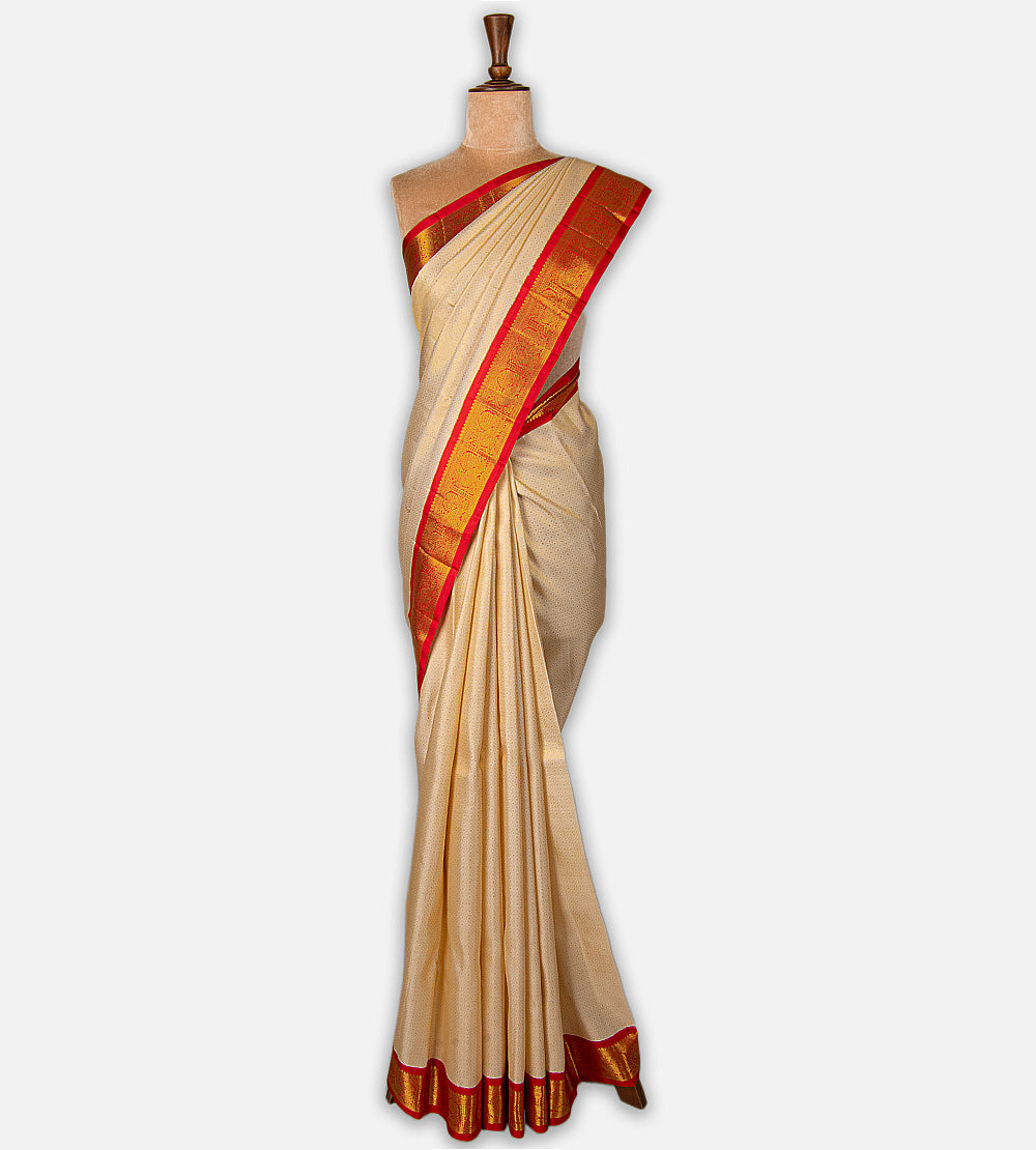 Beige Kanchipuram Silk Saree