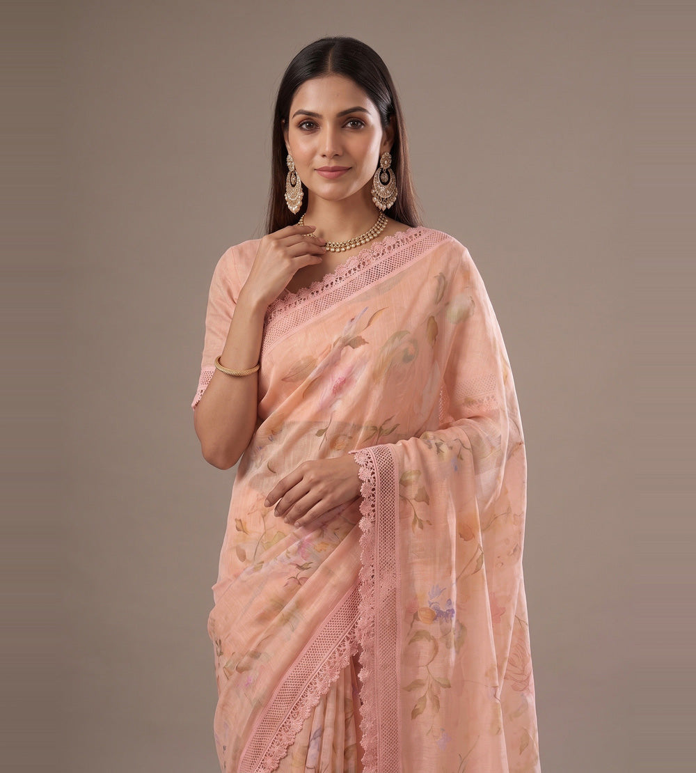 Light Peach Linen Saree