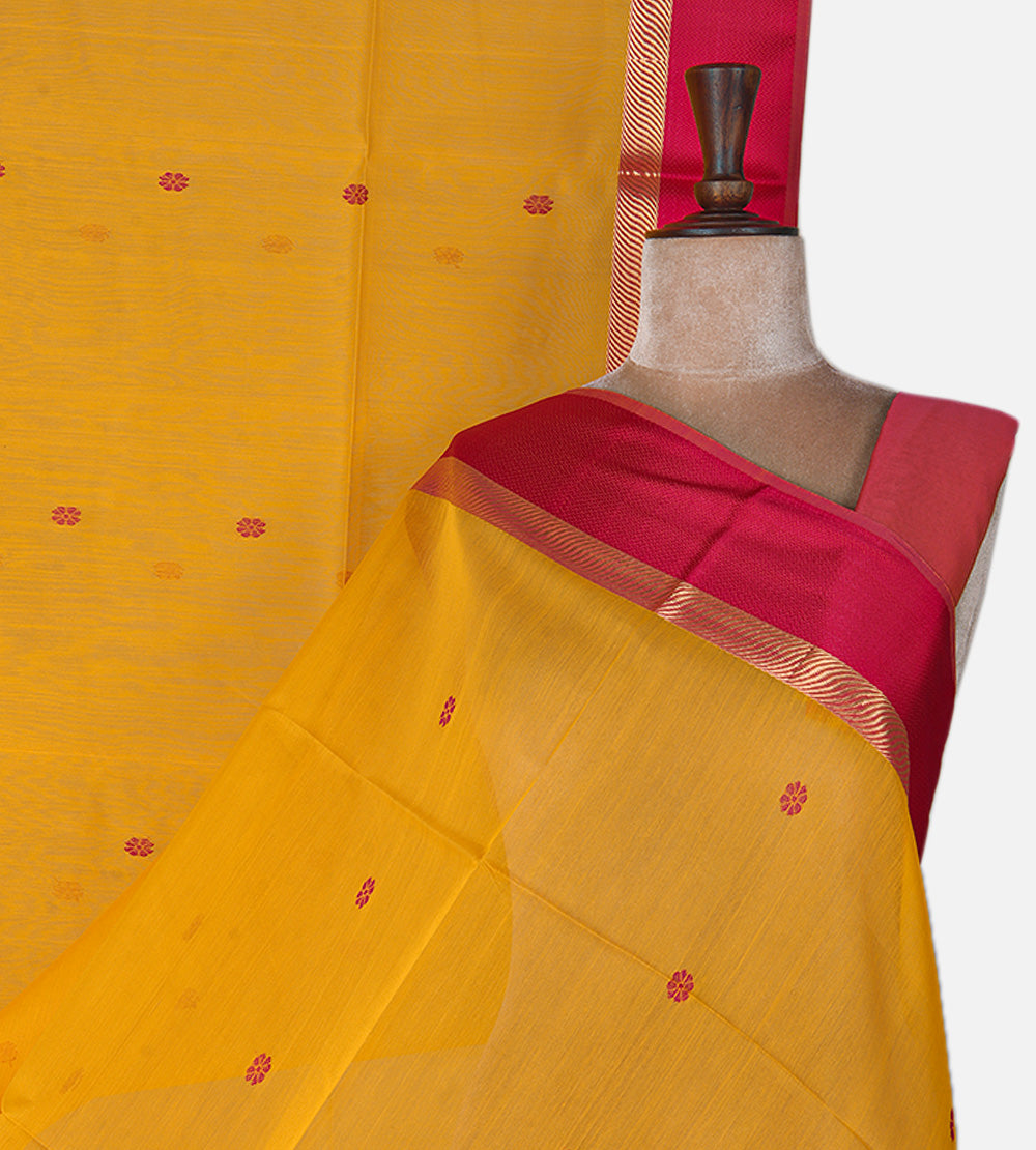 Yellow Maheshwari Cotton Saree
