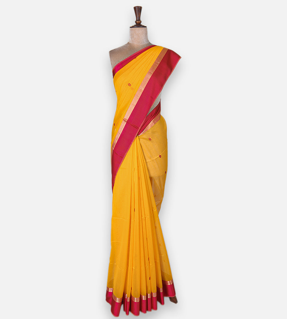 Yellow Maheshwari Cotton Saree