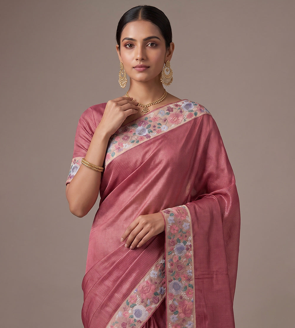 Pink Tussar Saree